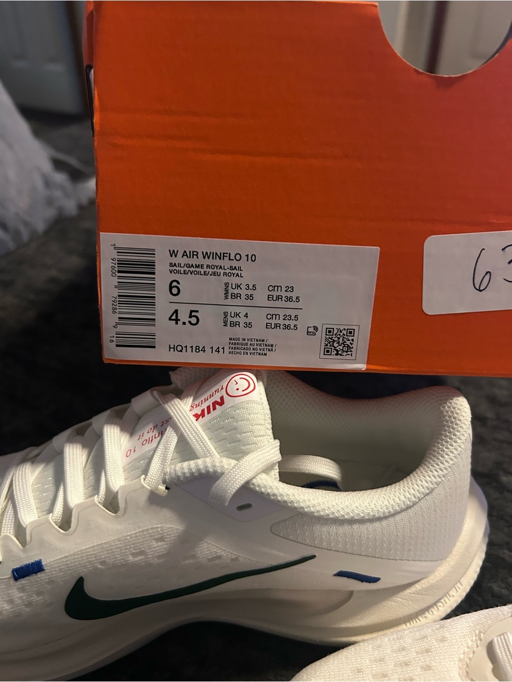 Nike White Running Shoes with Green and Blue Swooshes - Picture 3 of 8